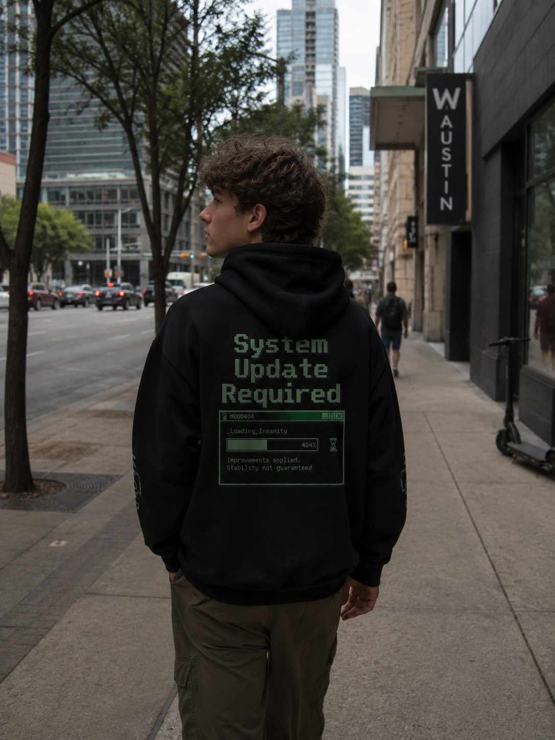 404 Mood Zip Hoodie | System Update Required Tech Graphic